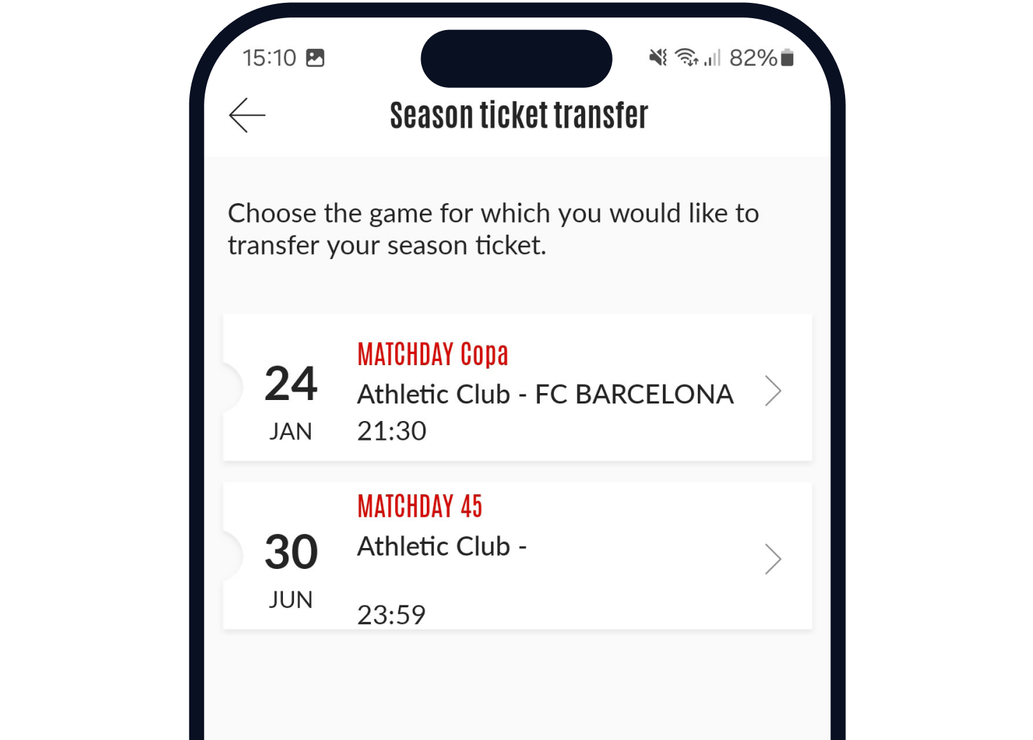 Transfer your Membership Card so another fan can enter the stadium using the app