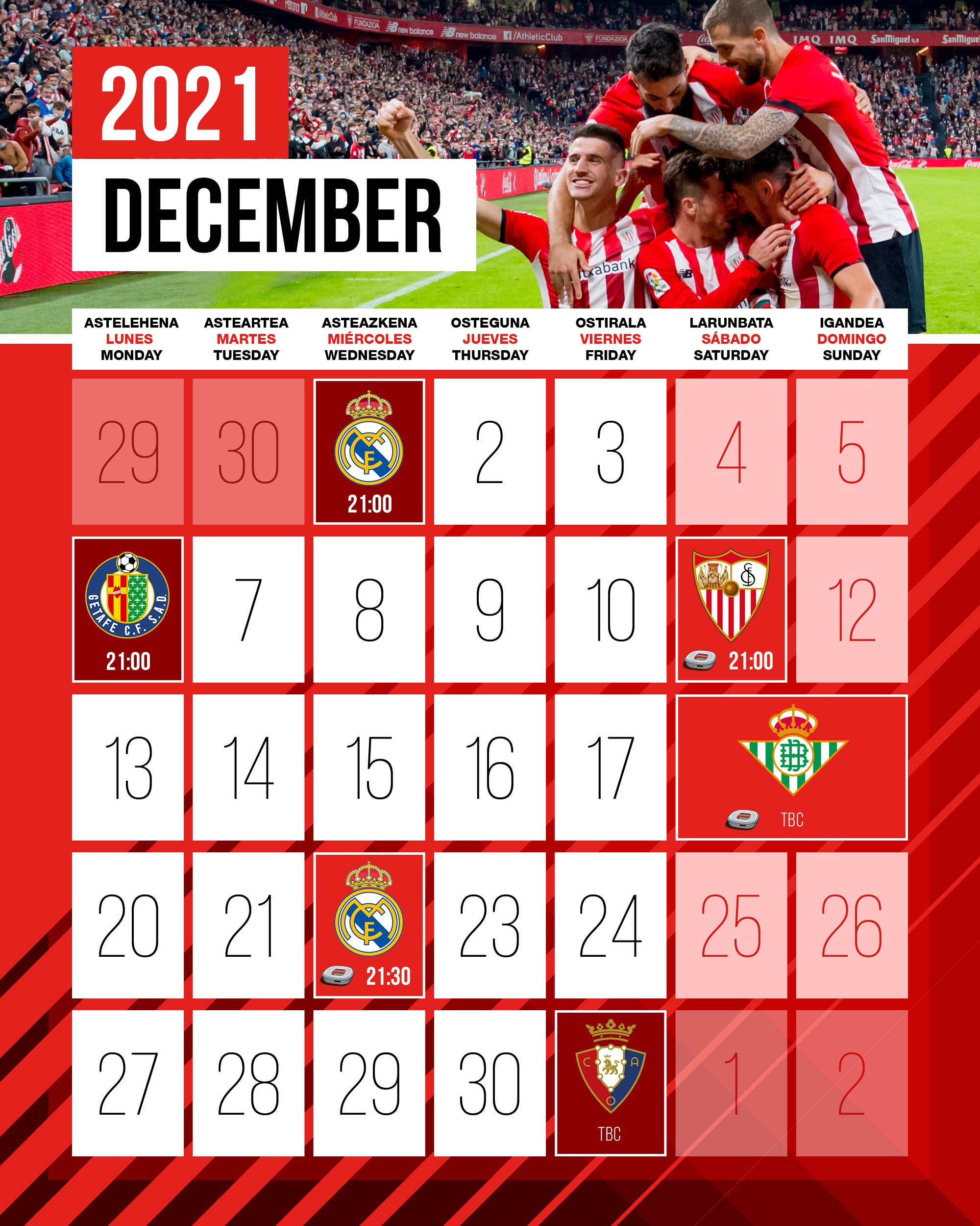 calendar english december