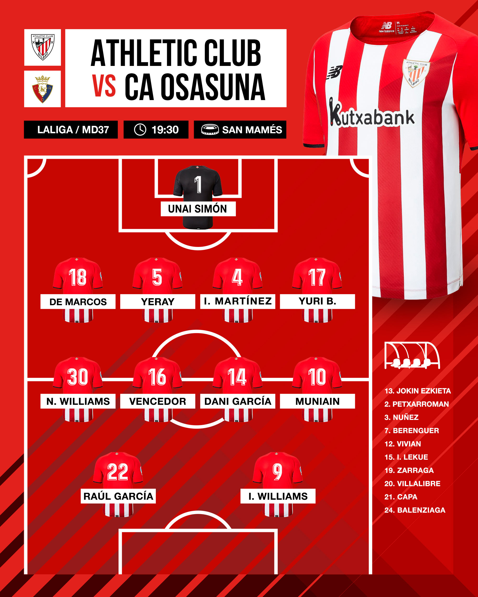 Athletic starting XI vs CA Osasuna