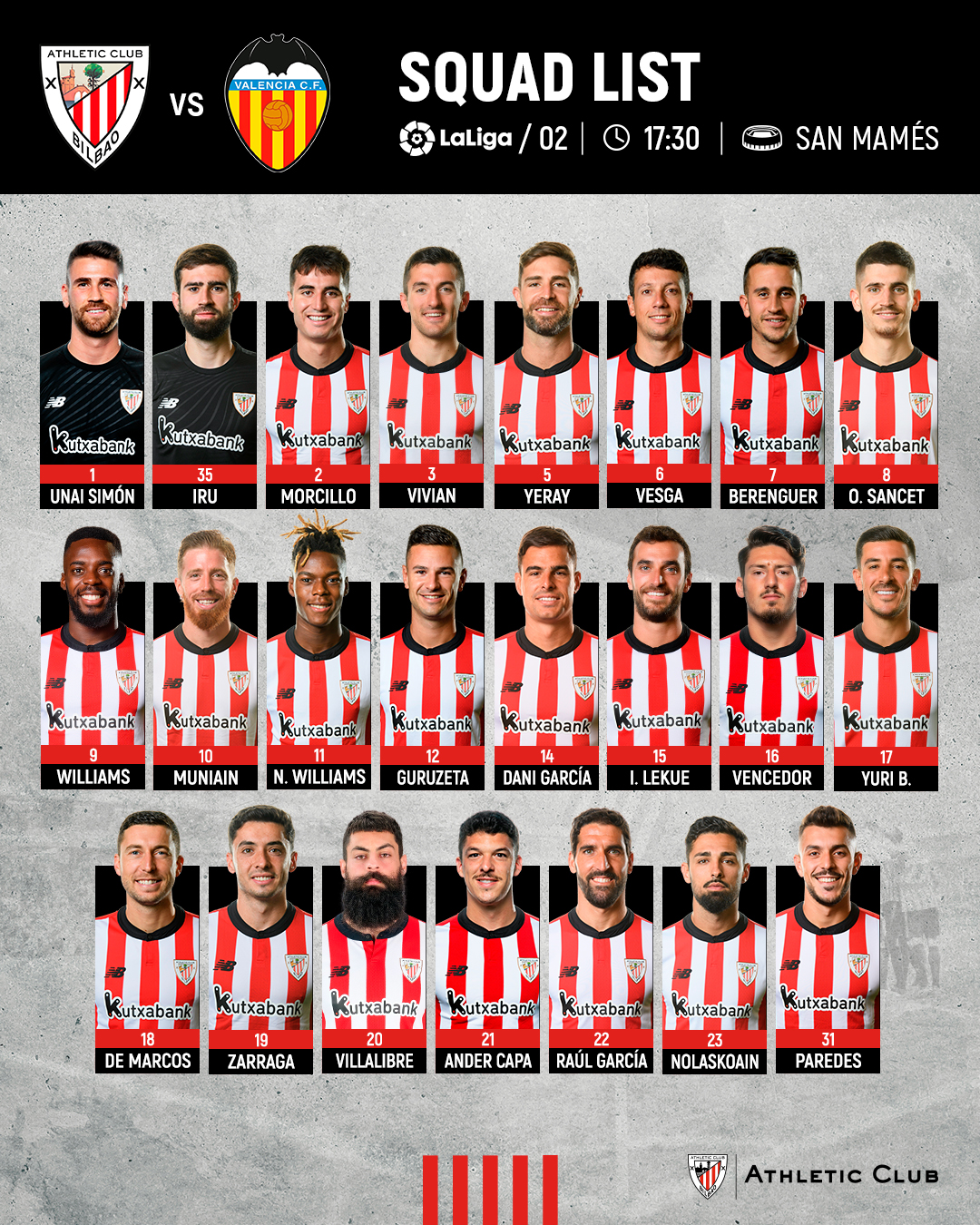 Matchday squad vs Valencia CF