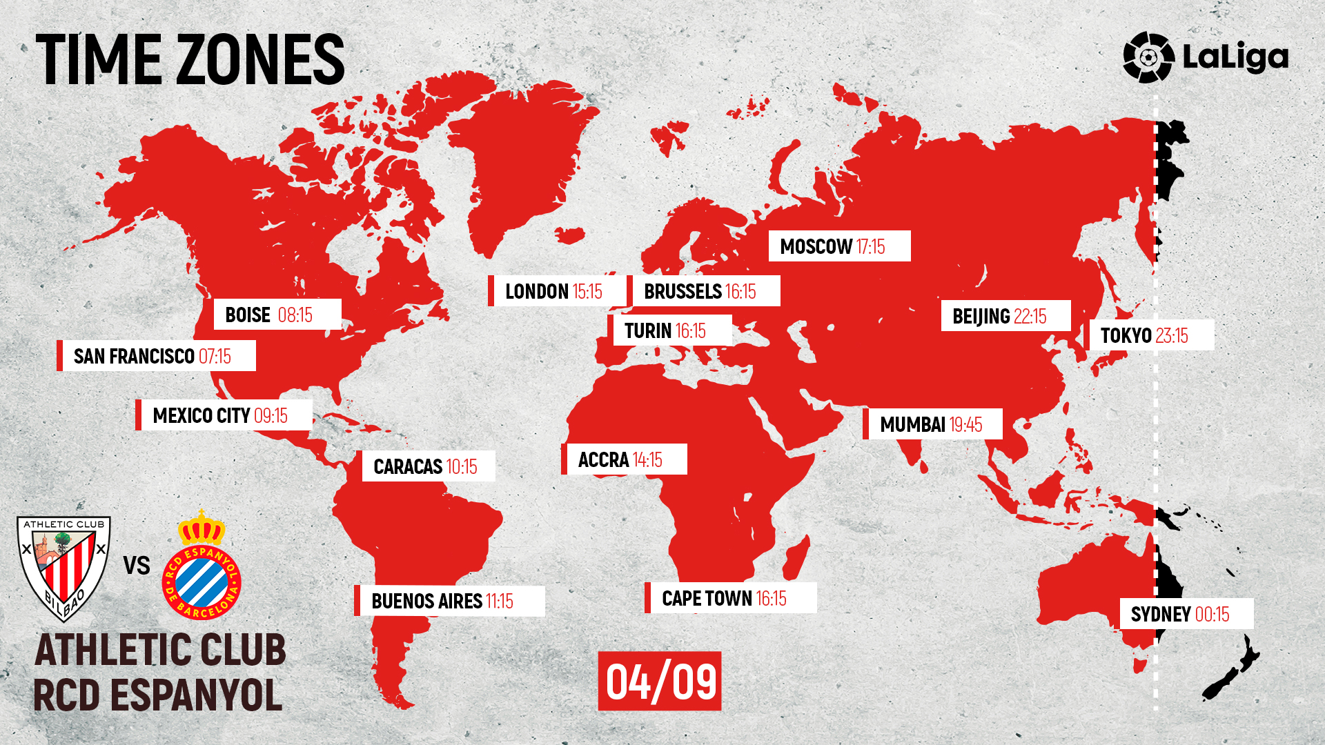 global kick off times for Athletic Club vs RCD Espanyol
