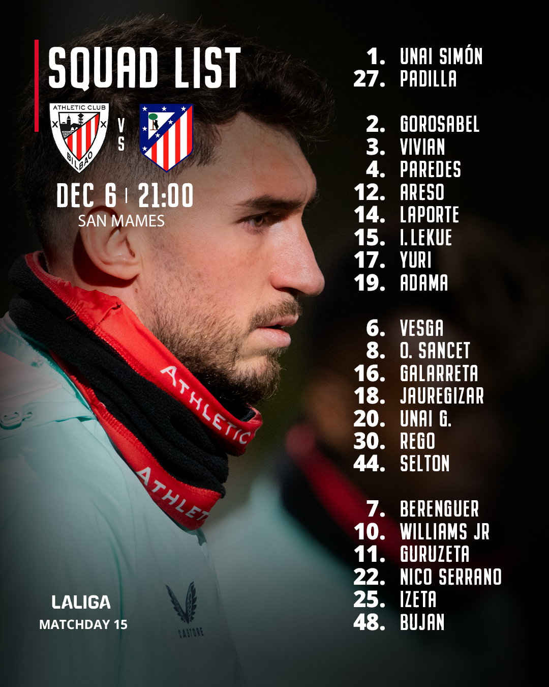 Squad List Athletic Club Vs Atletico De Madrid LaLiga 2025 26 MD15 Squad List Athletic Club Vs Atletico De Madrid LaLiga 2025 26 MD15