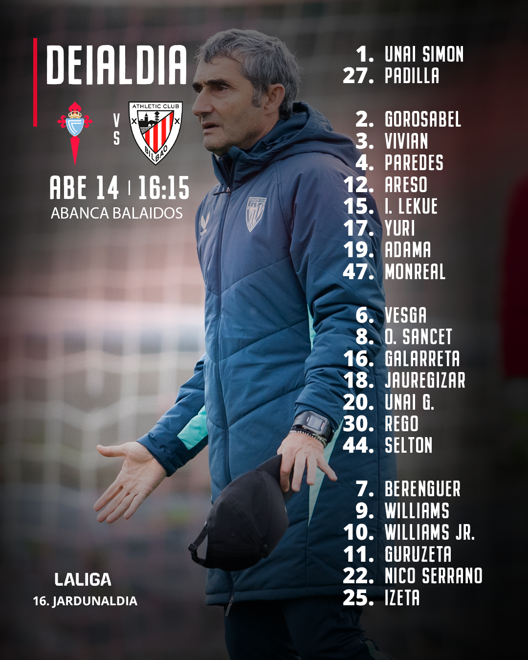 Deialdia: RC Celta-Athletic Club (LaLiga 2025-26, 16. J)
