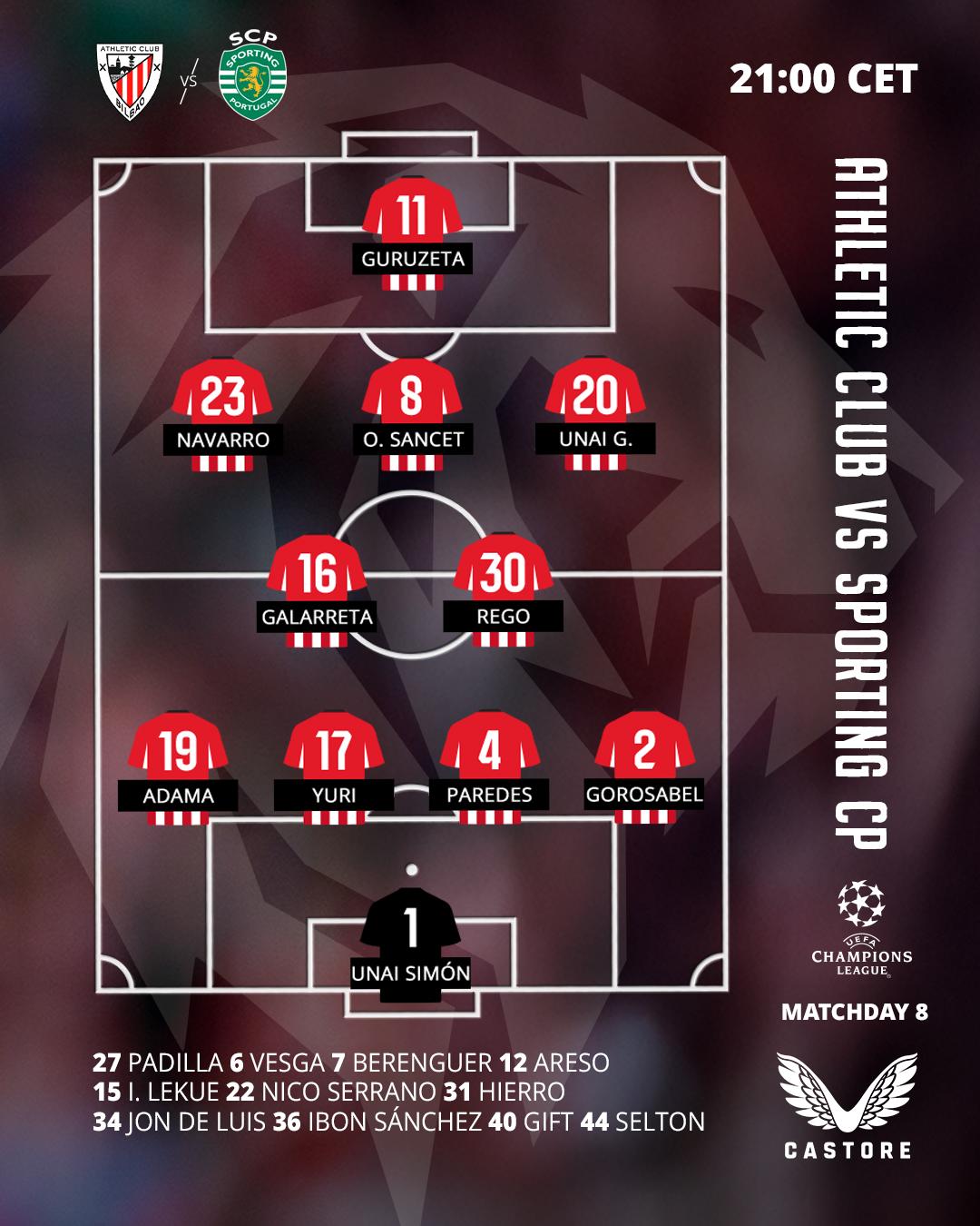 Starting XI: Athletic Club vs Sporting CP (Champions League MD8)